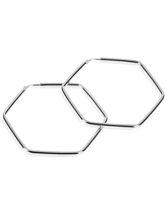 Creolen HEXAGON Klassisch Silber Rhodiniert-0